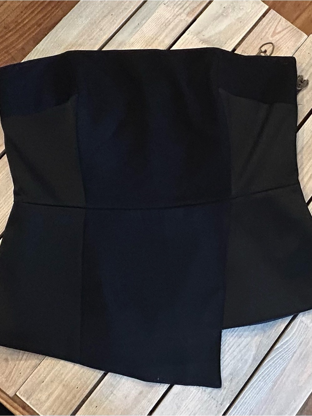 White House Black Market Black Strapless Asymmetric Peplum Top - EUC